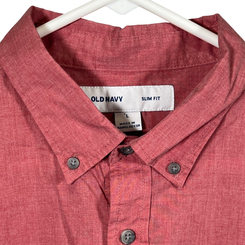 Old Navy‎ Slim Fit Button Down Shirt Mens Large Salmon Pink Long Sleeve